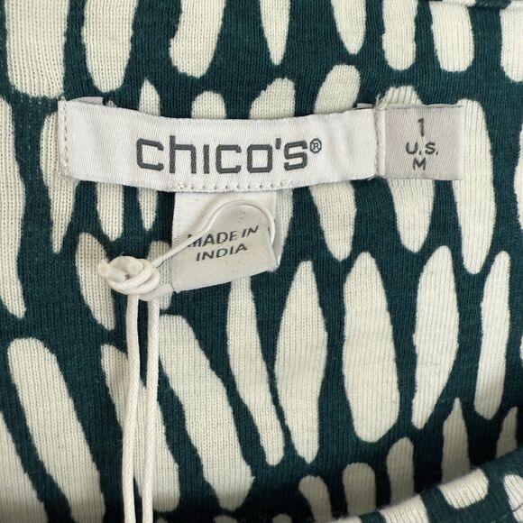 Chico's Marker Everyday Tee Women's Size 1 Medium 3/4 Sleeve Peacock Teal Pima - Picture 10 of 11